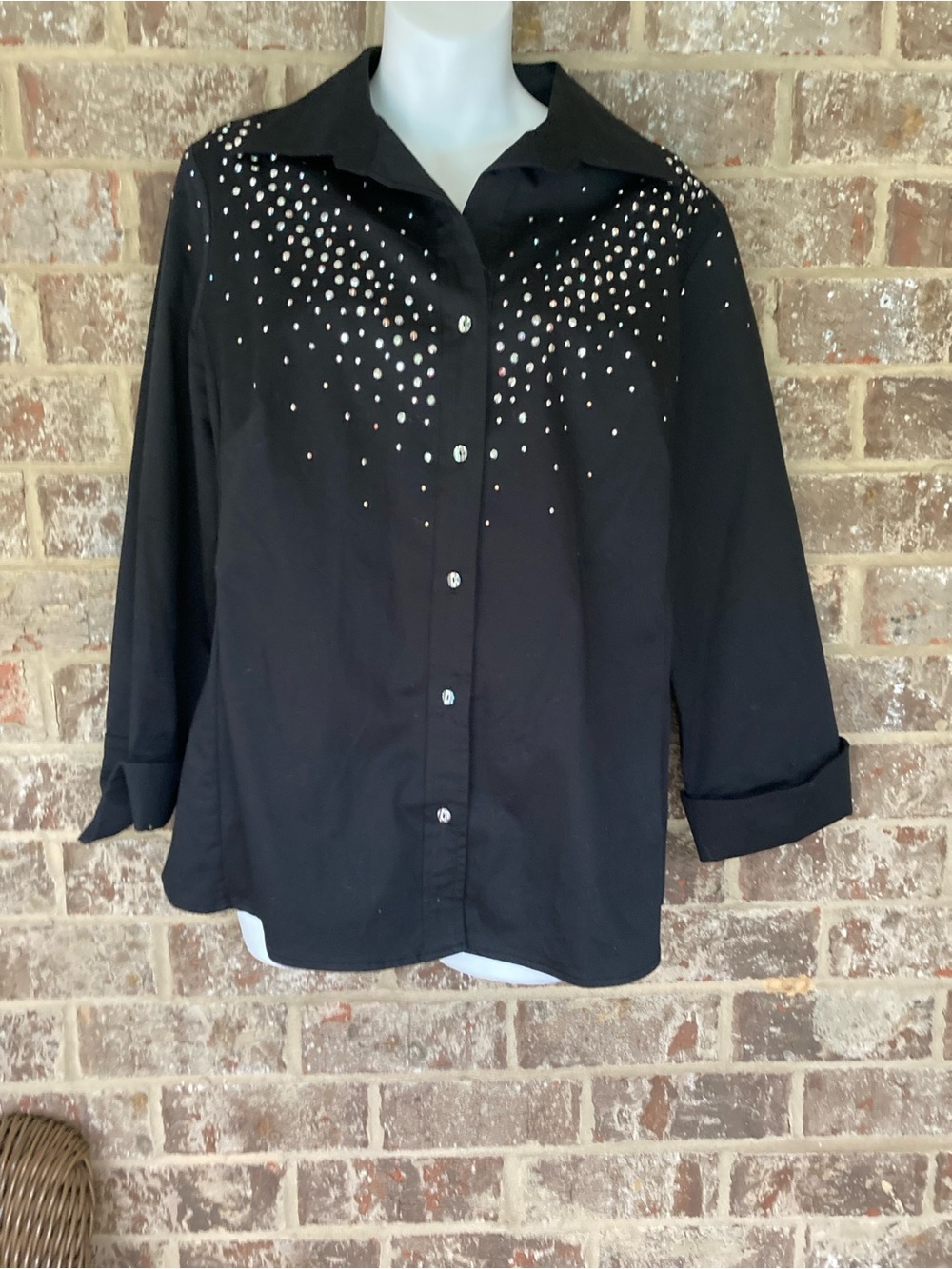 Christine Alexander Black  Rodeo Blouse Rhinestone Embellished Shirt Size L